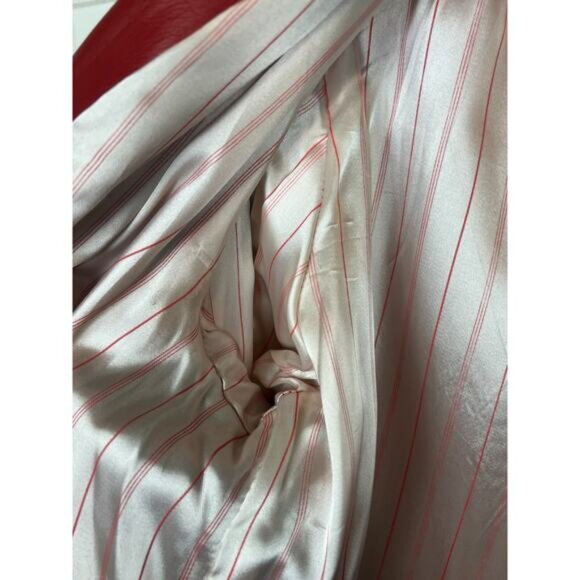 G-III Medium Red Leather Oversized 80s Shoulder Pad Button Closure Long Jacket - Picture 6 of 11